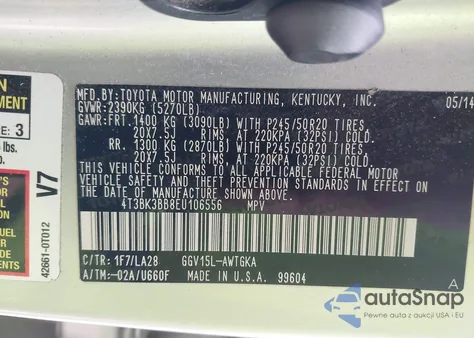 2014 Toyota Venza Xle V6 from USA, damaged, VIN 4T3BK3BB8EU106556